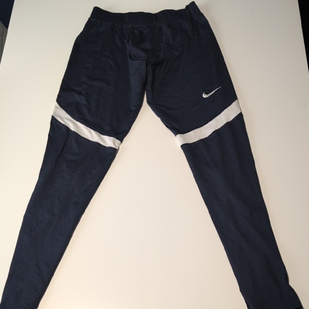 Nike Men's  Navy Blue Running Tights with White Stripes Size Medium
